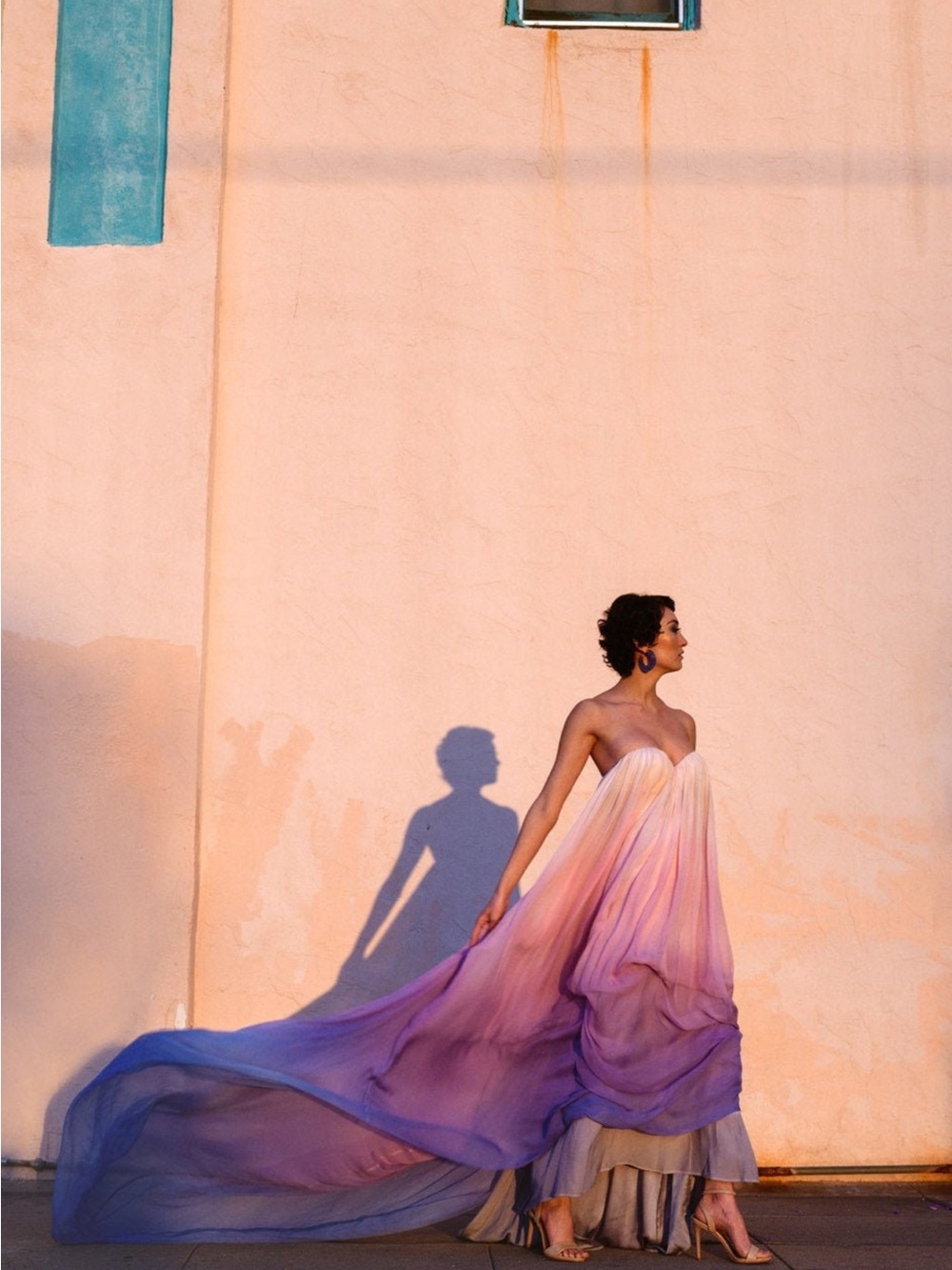 Cleo and Clementine silk Evening gown - Pink to Blue ombré